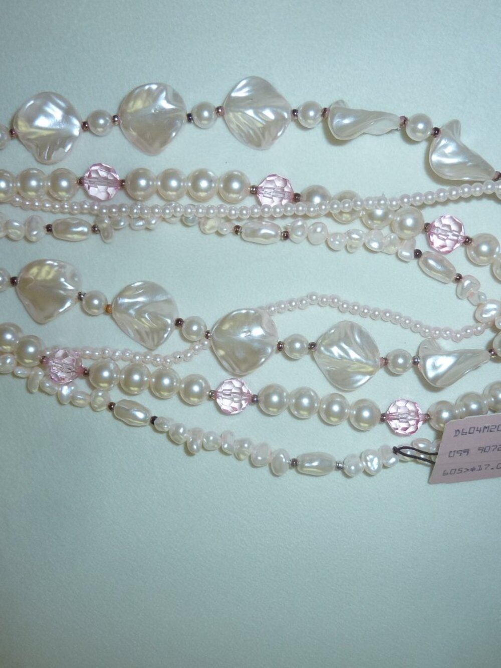 4 Strand Vintage Light Pink Costume Jewelry Necklace